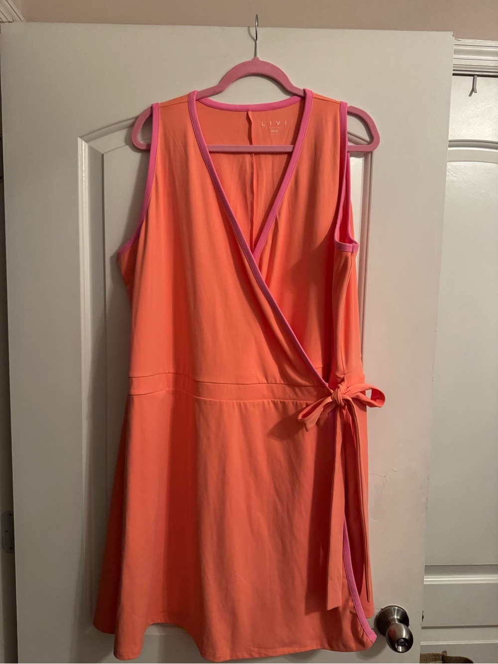 Livi Collection Wrap Dress Light Coral W/ Pink Trim W/Pocket Plus Size 26/28.